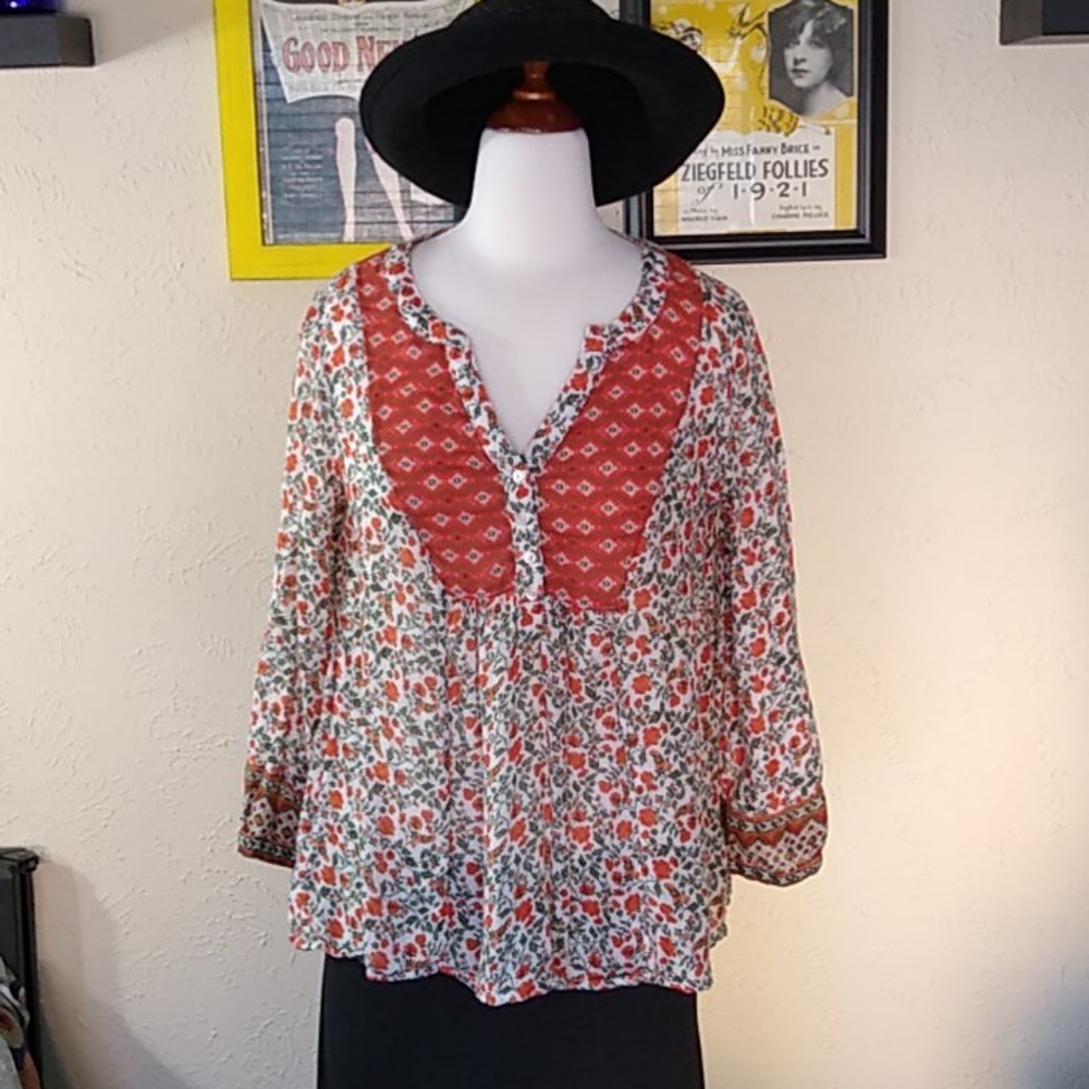 H&M orange boho hippie shirt